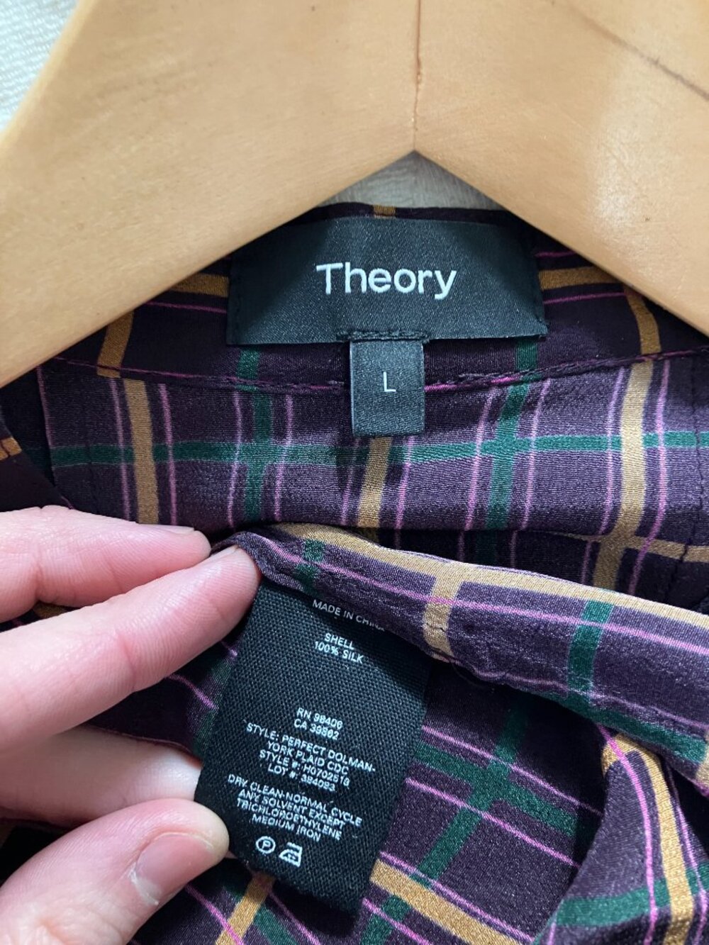 NWT Theory plaid matching purple long sleeve blouse and cropped trouser set, L - Picture 9 of 9